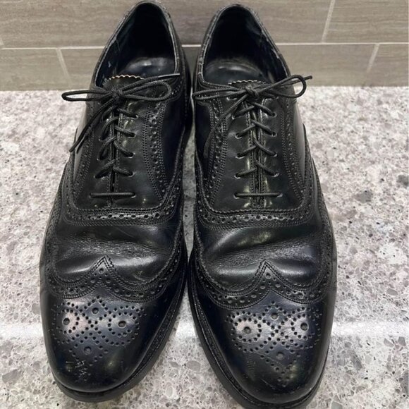 Men’s Vintage Forsheim 9 1/2 C Black‎ Wingtip Oxford Dress Shoes (20330) - Picture 1 of 9